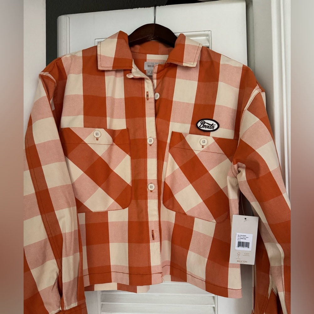 Brixton Orange and Cream Plaid Jacket women’s jacket size xs new with tags